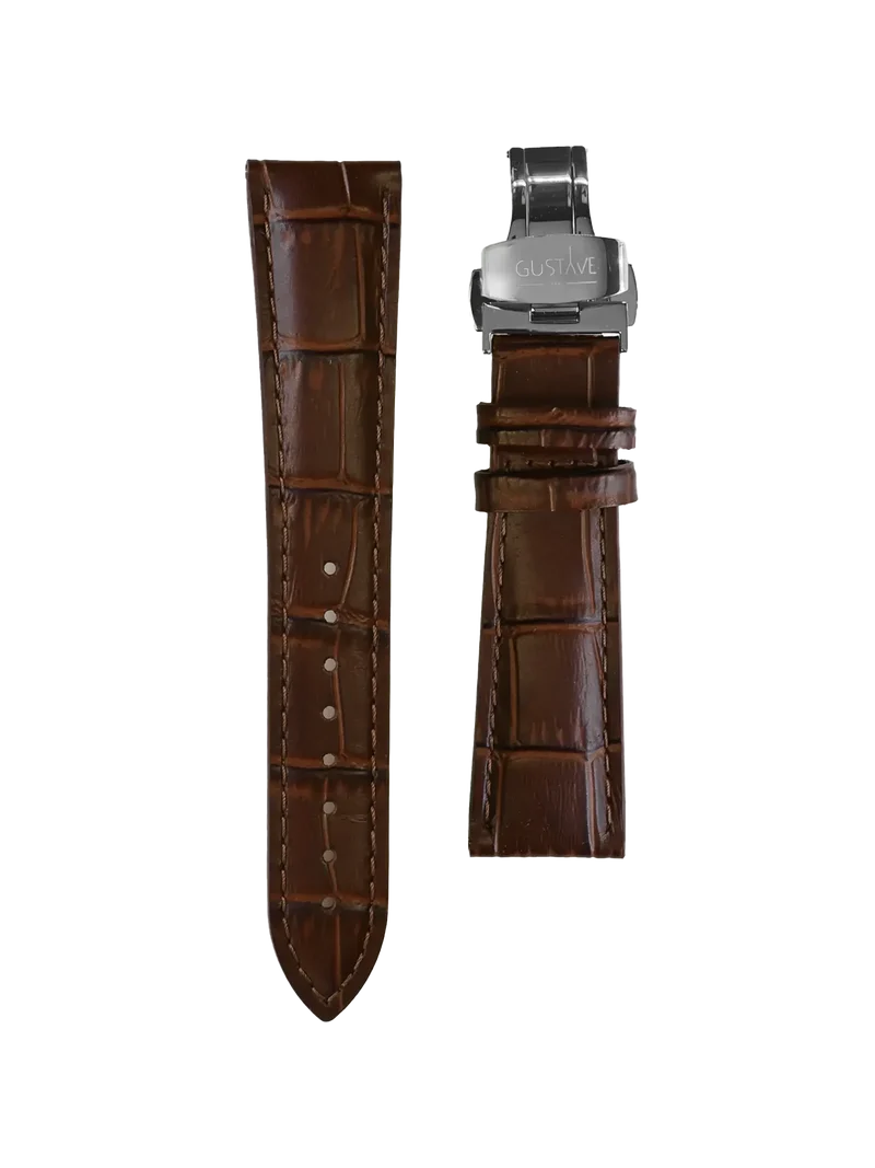 BRACELET CUIR - MARRON CROCODILE