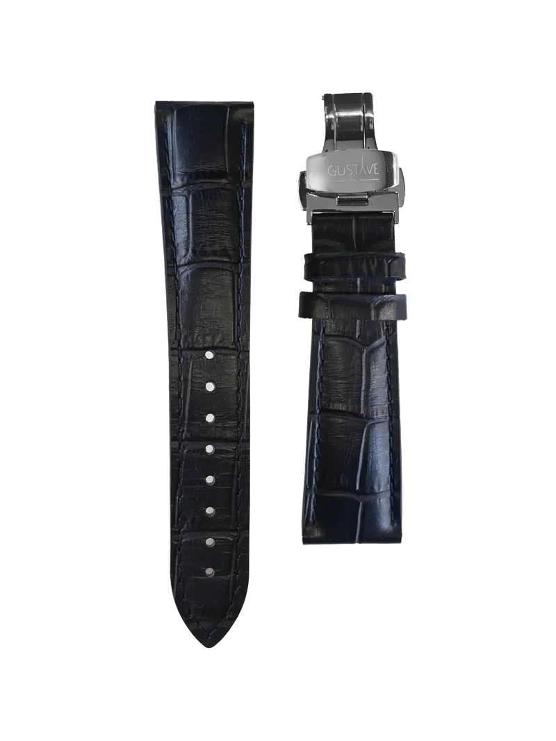 BRACELET CUIR - BLEU CROCODILE