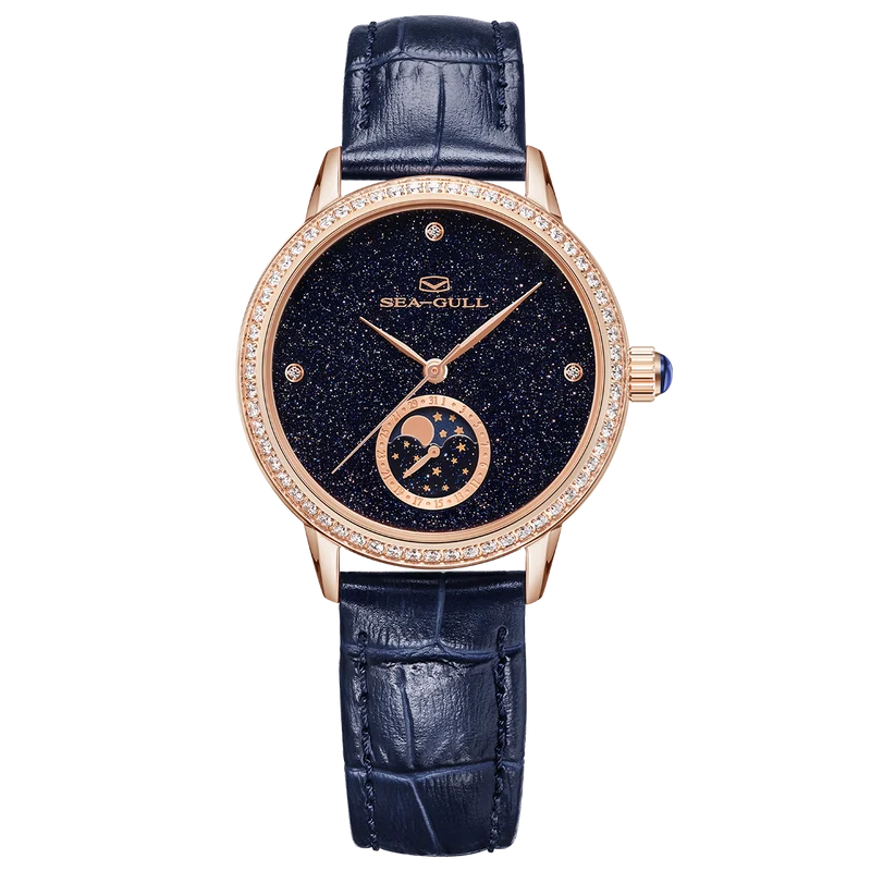 Phase de Lune Nacre Ciel Étoilé Serti Diamant Femme 34mm