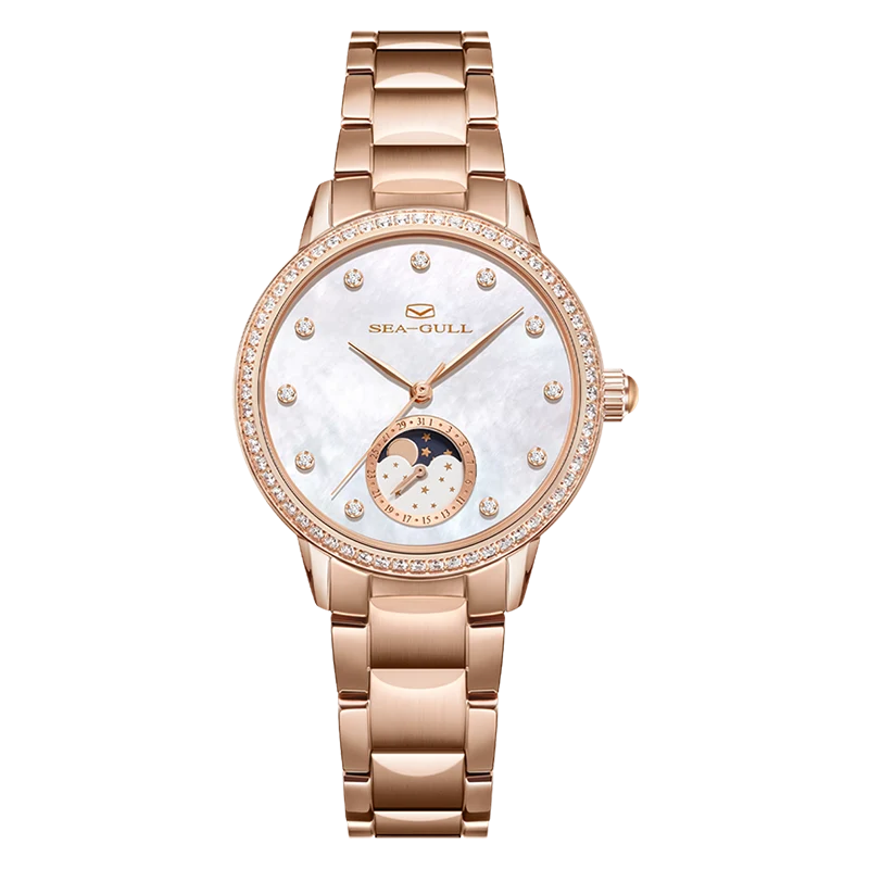 Phase de Lune Nacre Serti Diamant Femme 34mm