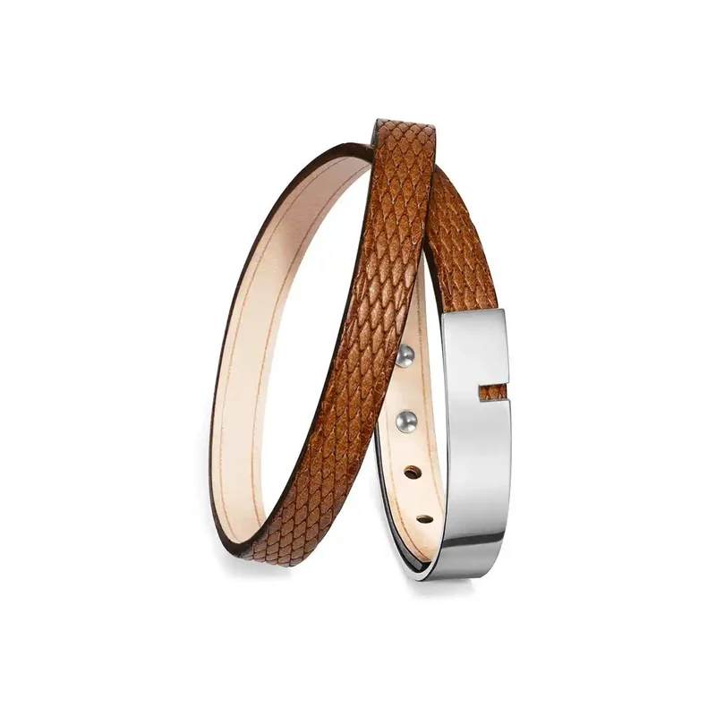 Bracelet cuir embossé double tour fauve | U'TURN TWICE