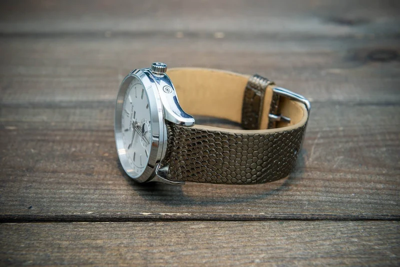 Lizard leather watch strap, Metal gold color. Ready to Ship