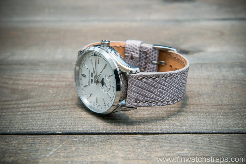 Lizard leather watch strap, Beige color. Ready to Ship
