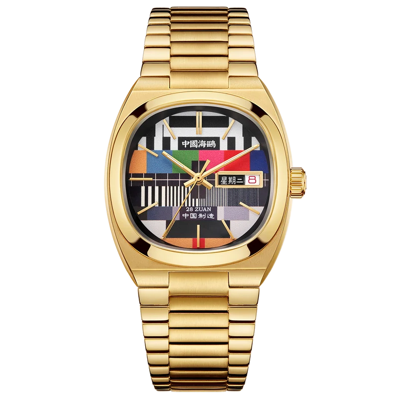 Doré Tonneau TV Jour-Date Calendrier Couple 34mm/30mm