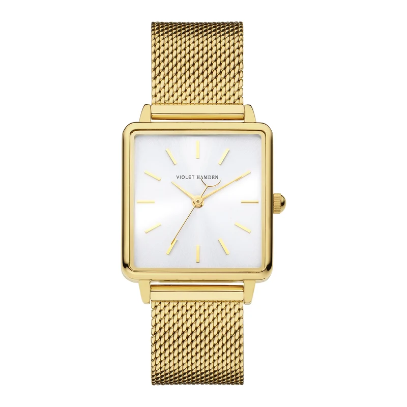 Violet Hamden Dawn Base Montre Carrée Femme Dorée et Argentée VH09024