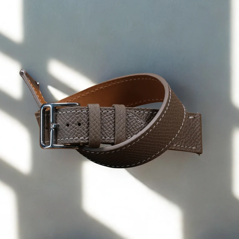 Bracelet Double Tour veau grainé taupe
