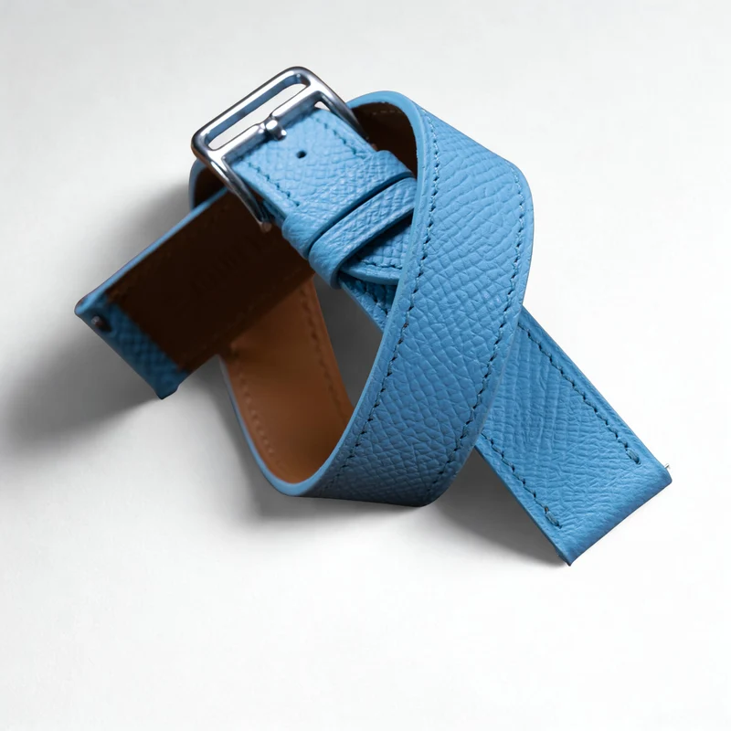 Bracelet Double Tour veau Bleu ciel