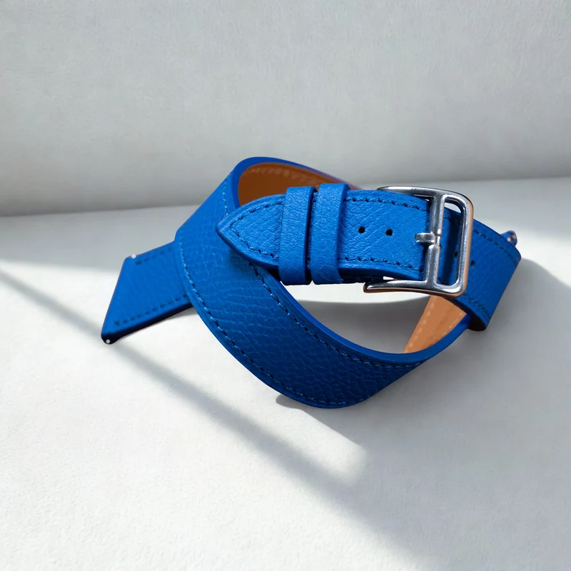 Bracelet Double Tour veau Bleu électrique