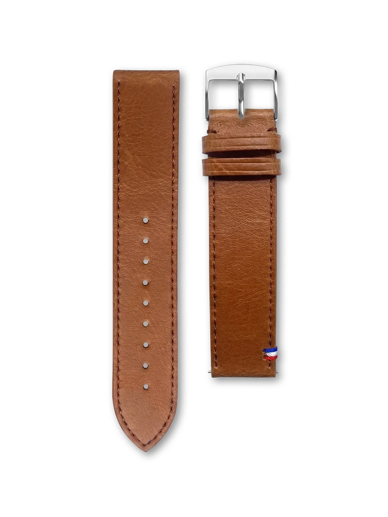 BRACELET CUIR VEGAN - MARRON SURPIQUÉ MADE IN FRANCE