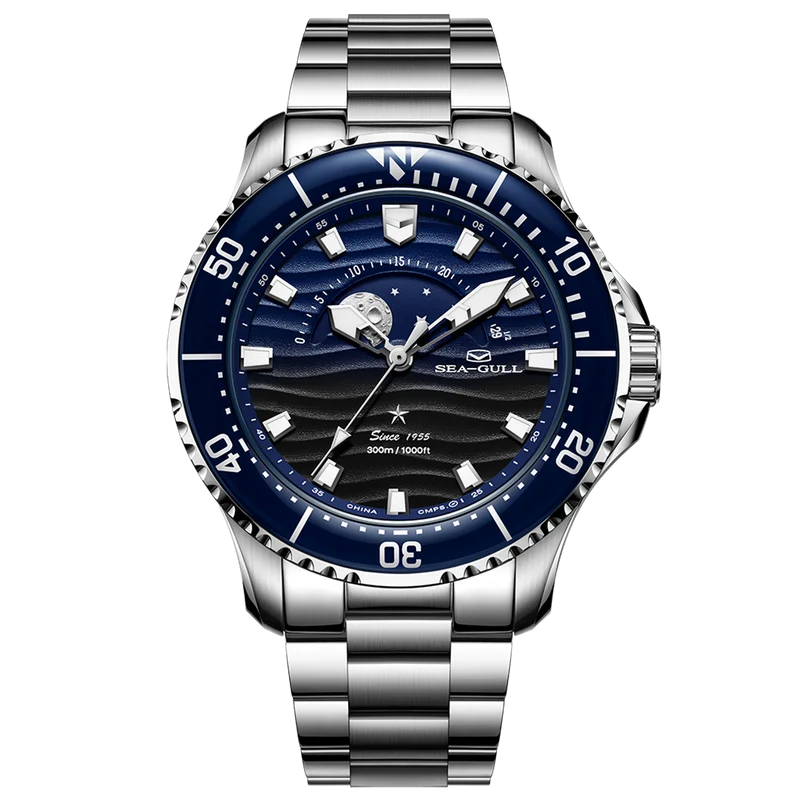 Océan Pro 300m Phase de Lune Dégradé Texturé Vague Plongée 43.5mm