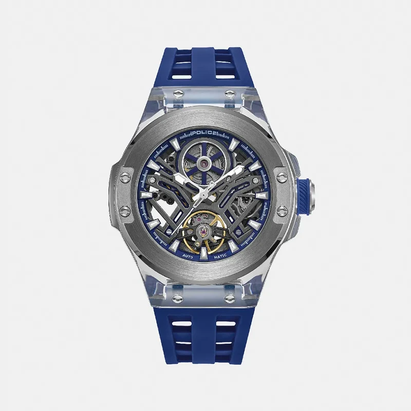 MONTRE POLICE Homme CYCLONE Automatique en Silicone Bleu PEWGR0082204