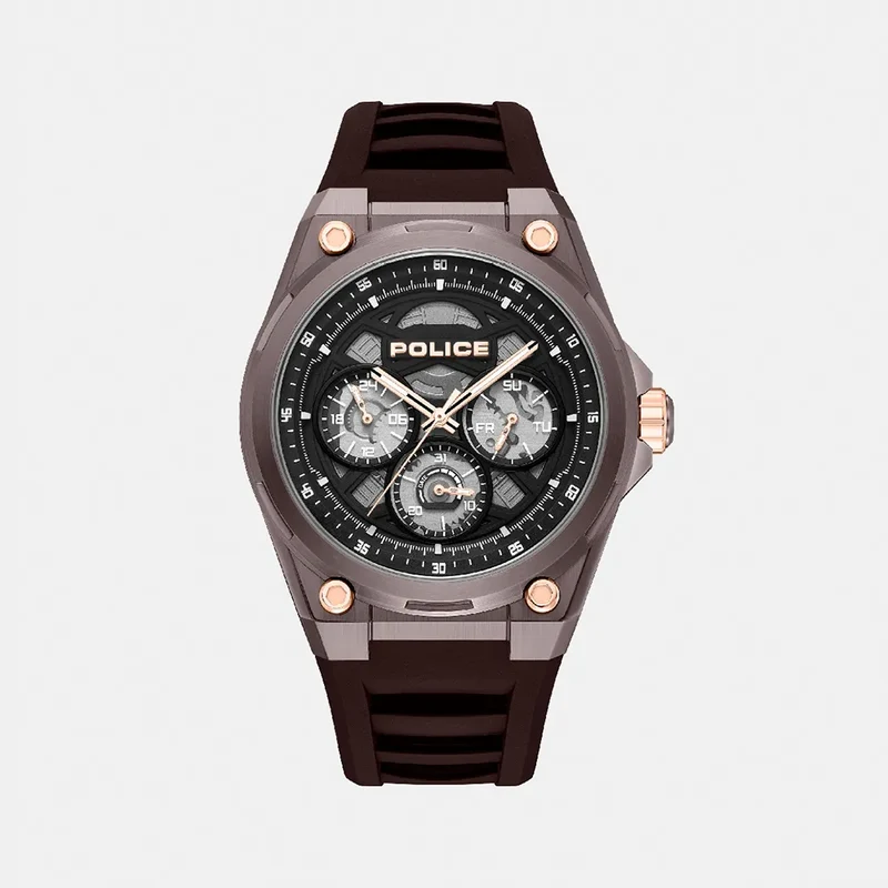 MONTRE POLICE Homme DOMINION en Silicone Marron PEWGQ0093801