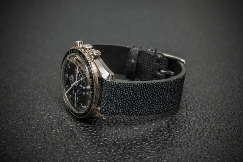Black Stingray Leather Watch Strap – Handmade in Finland, Rare & Durable