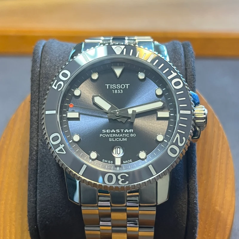 Ensemble complet Tissot Seastar 1000 Powermatic 80, cadran gris silicium T120407A
