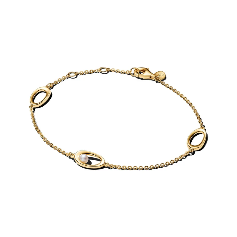 Pandora Essence Bracelet Oval & Treated Freshwater Cultured Pearl De Forme Organique Plaqué Or 564677C01