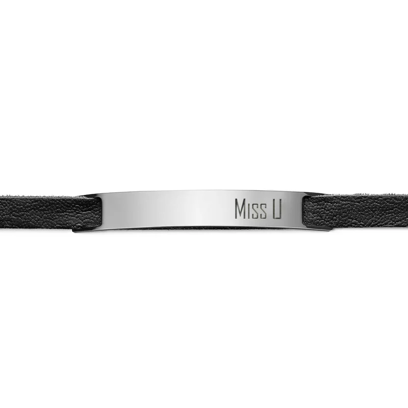 Bracelet personnalisé en cuir noir "MISS U"