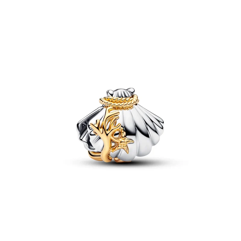 Pandora Disney Charm Coquillage Ariel Disney Princesses Lab-Grown Diamond 0.012 ct TW Bicolore Plaqué Or 764403C01