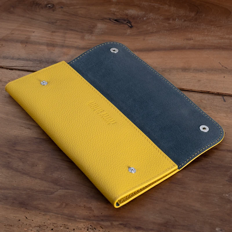 Pochette souple 2 montres cuir grainé Jaune