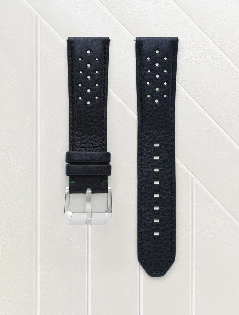 Bracelet Buffle Perforé Noir 22mm