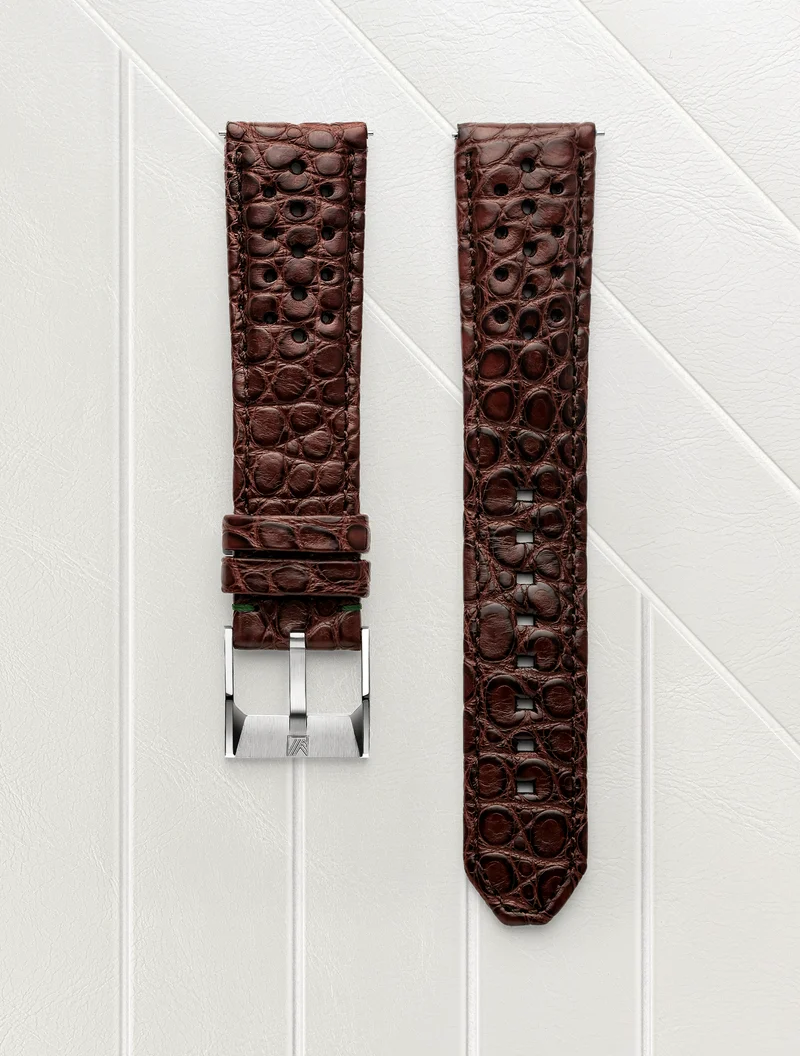 Bracelet Alligator Perforé Marron 20mm
