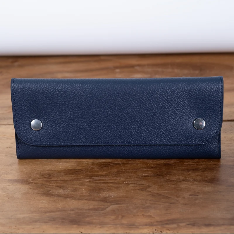 Pochette souple deux montres veau grainé bleu