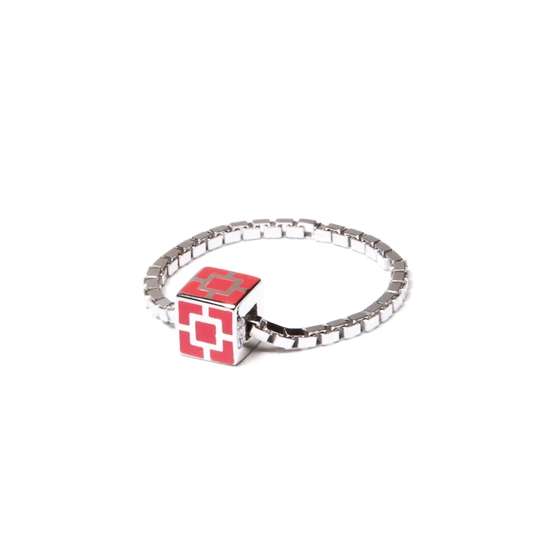 Bague chaîne argent email rouge | PLAY