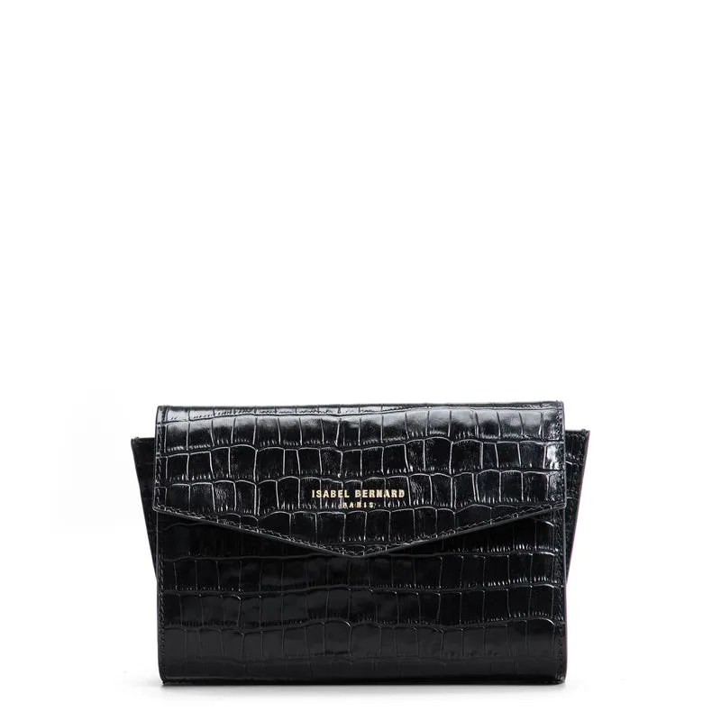 Isabel Bernard Honoré Lina Pochette Croco Noire Avec Chaîne D’Épaule Amovible IB21135-201