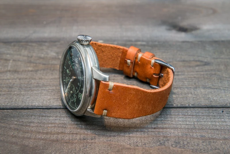 Pilot Badalassi Leather Watch Strap, Aviator model, Military style tapered model