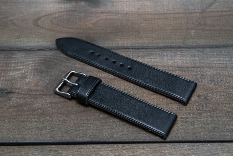 Buttero leather watch strap (black), handmade in Finland - 10 mm, 12 mm, 14 mm, 16mm, 17 mm, 18mm, 19 mm, 20mm, 21mm, 22mm, 23 mm, 24mm, 25 mm, 26 mm.