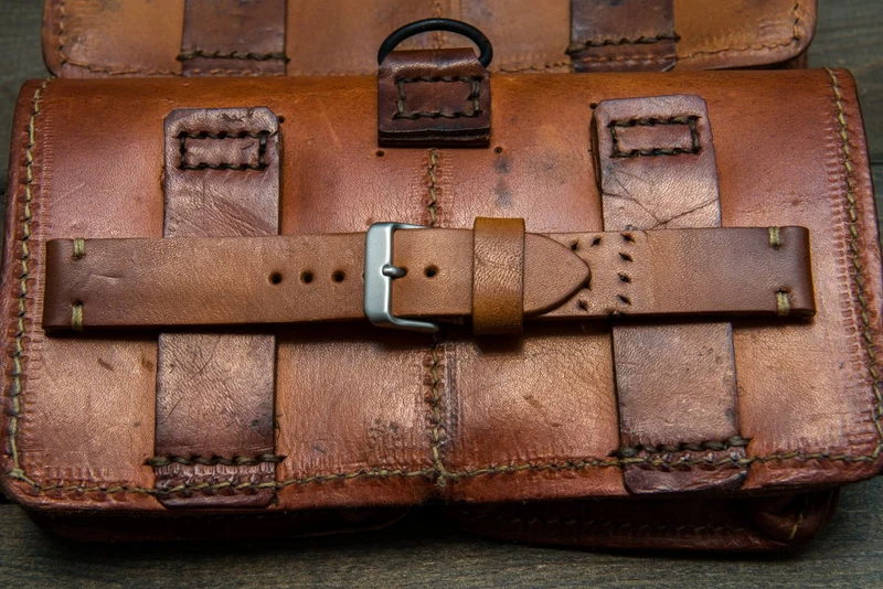 Vintage French Ammo Watch band, thickness 3-4 mm, made of ammo pouch dates back to 1950th-1960th
