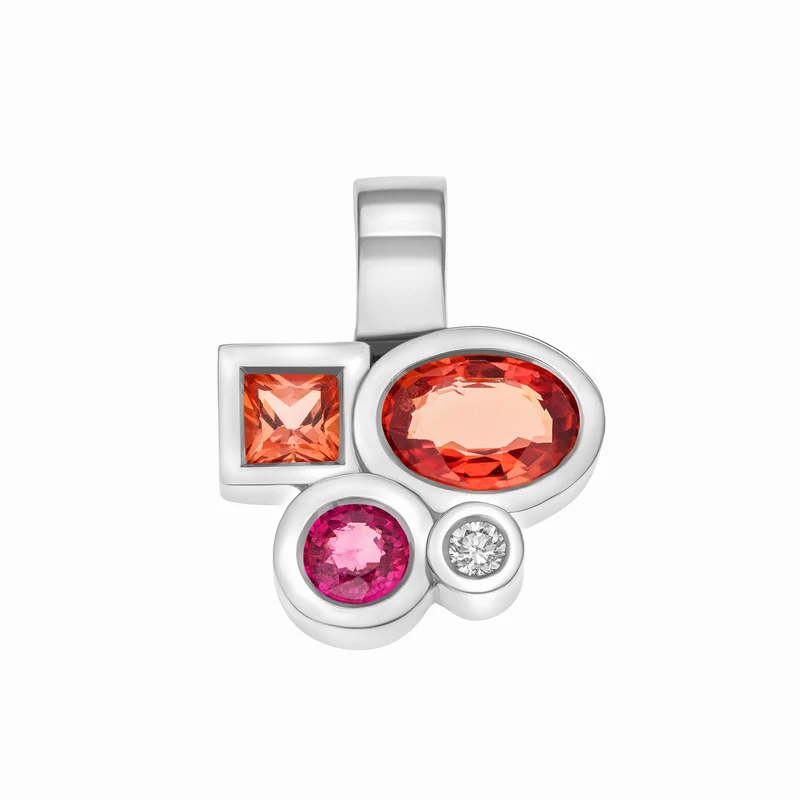 Pendentif Marélie N°2 rouge-orangé saphirs et diamant en or