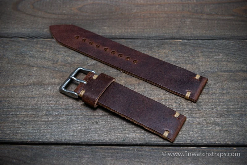 Leather watch strap, Horween Derby Nut Brown. Handmade in Finland.