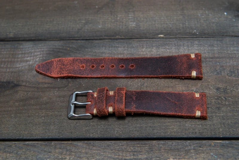 Suede vintage leather watch strap (Terracotta), handmade in Finland - 10mm, 12 mm, 14 mm, 16mm, 17 mm, 18mm, 19 mm, 20mm, 21mm, 22mm, 23 mm, 24mm, 25 mm, 26 mm.