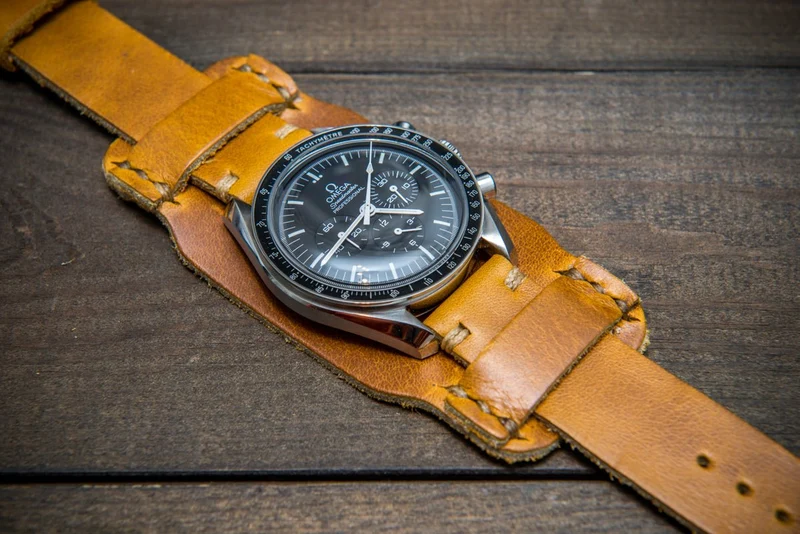 Bund-style Leather Watch Strap, Aviator model, Horween Sun Gold Cavalier