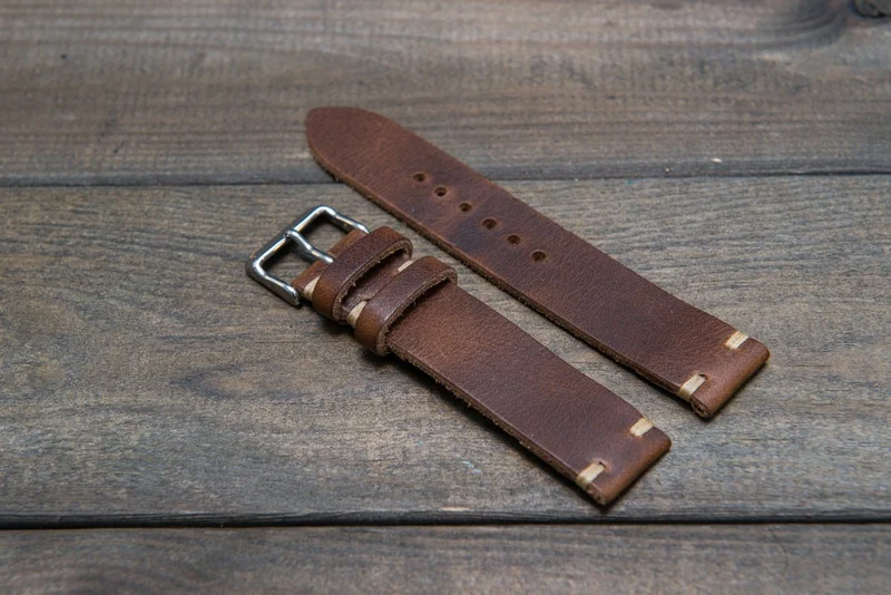Derby Nut Brown leather watch band, handmade in Finland