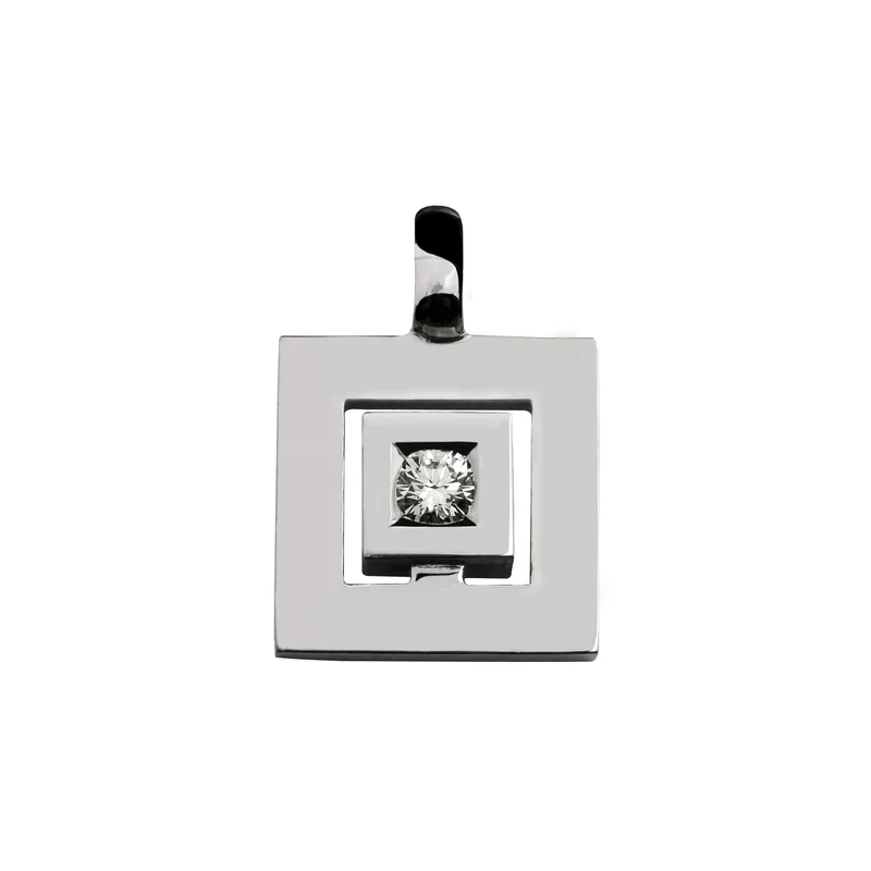 Pendentif signe Labyrinthe small carré diamant en or Tournaire
