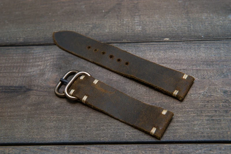 Suede vintage leather watch strap (Chase commander), handmade in Finland