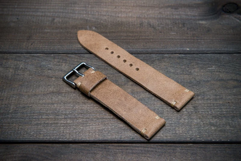 Camel leather watch strap, Antique beige, handmade in Finland