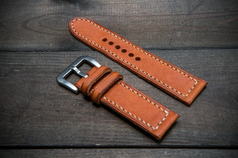 Olmo Badalassi leather watch strap, hand-stitched, two leather keepers, handmade in Finland