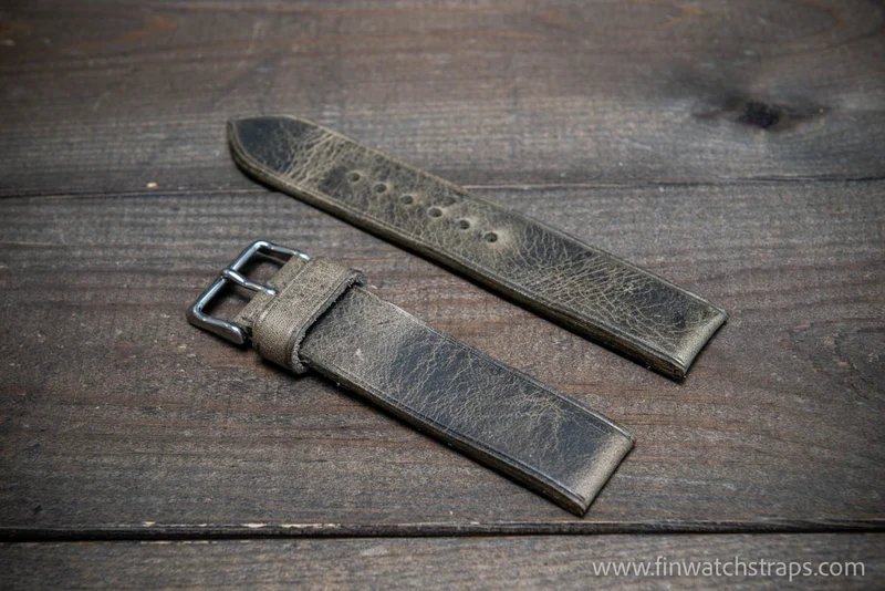 Leather watch strap, handmade in Finland. Beautiful waxy Grey colour.
