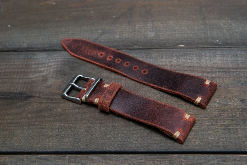 Suede vintage leather watch strap (Terracotta), handmade in Finland