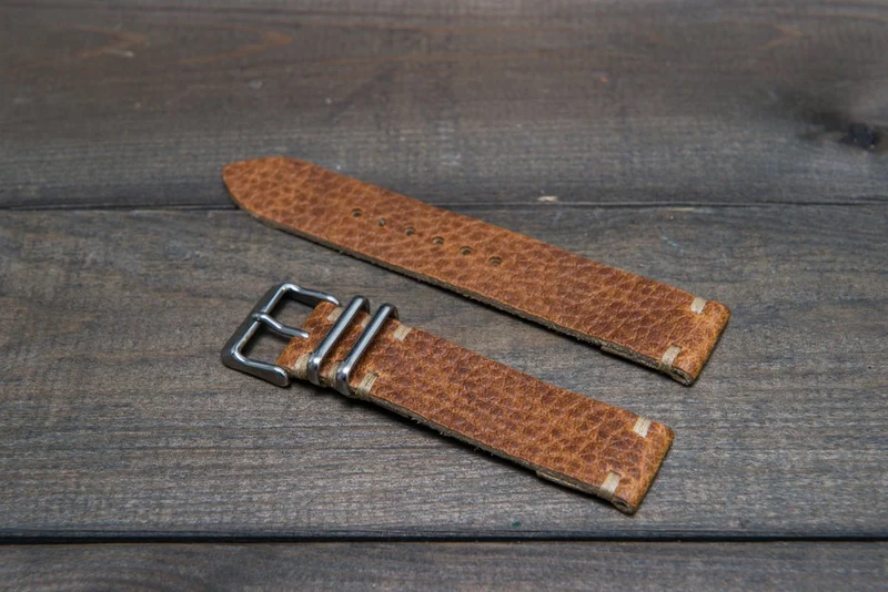 Buckaroo Tan Horween leather watch strap, handmade in Finland - 16mm, 17 mm, 18mm, 19 mm, 20mm, 21 mm, 22mm, 23 mm, 24mm.