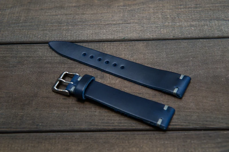 Deep Sea Horween Cavalier leather watch band, handmade in Finland. Tapered size: 26/22mm, 25/22 mm, 24/20mm, 23/20 mm, 22/18 mm, 21/18 mm, 20/16 mm, 19/16 mm