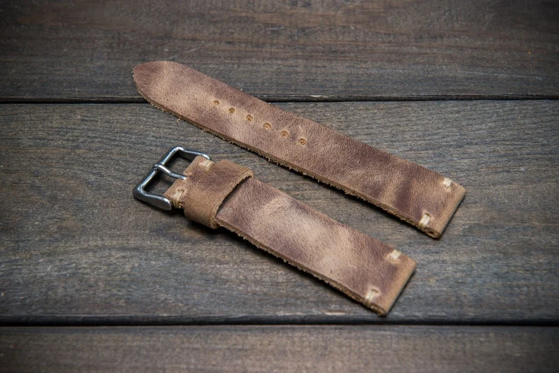 Badalassi vintage beige leather watch strap. Hand-made to order in Finland.