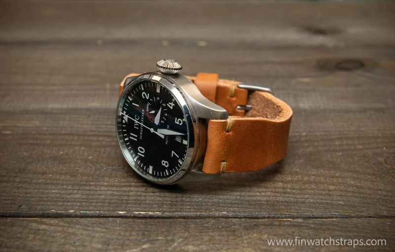 Leather watch strap 4 mm thick, Pilot model, handmade in Finland -19x16mm, 20x16mm, 21x18mm, 22x18mm, 23x20mm, 24x20mm.