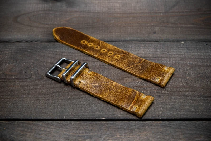 Suede vintage leather watch strap (Crazy cow) Ginger, handmade in Finland