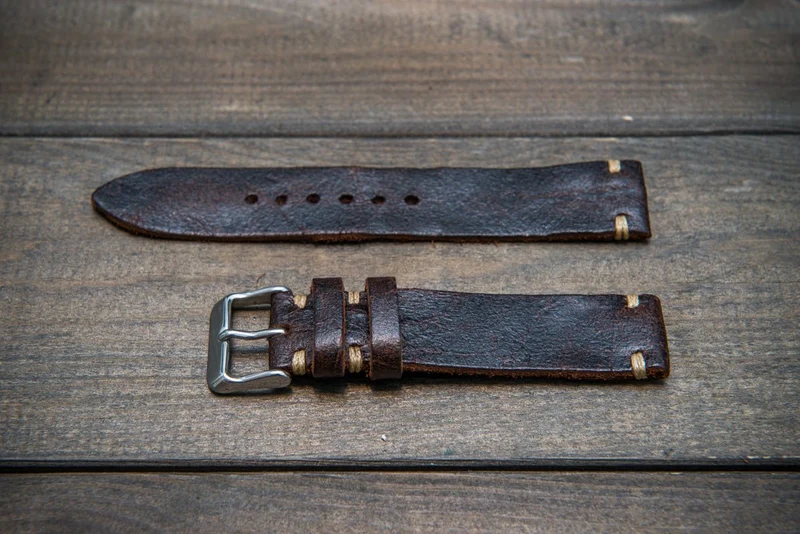 Suede vintage leather watch strap (Crazy cow) Snuff, handmade in Finland