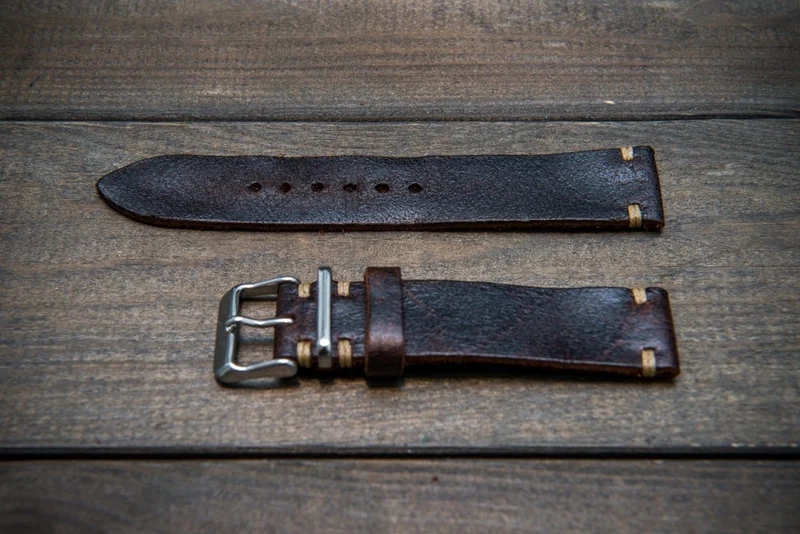 Suede vintage leather watch strap (Crazy cow) Snuff, handmade in Finland
