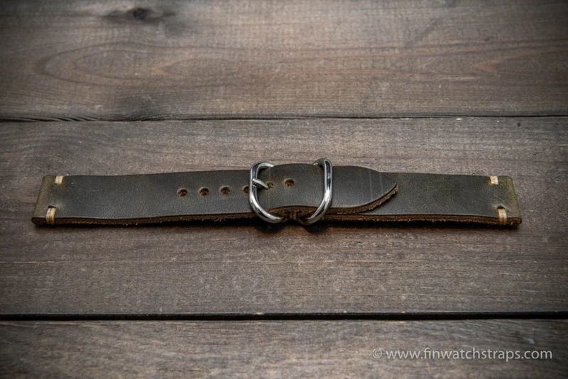 Horween Dublin Olive leather watch strap, 16 mm-26 mm, handmade in Finland