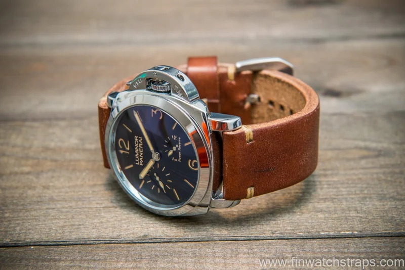 Bridle backs bull leather watch strap 5-6 mm thick, dark stain, handmade in Finland - 16-26mm